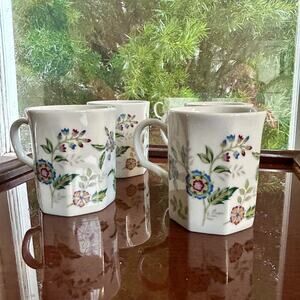 Vintage Sadek Floral Octagon Shape Buckingham Mugs set of 4, Made in Japan